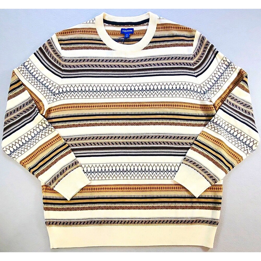 Club Room Men's Merino Wool Blend Knit Striped Crewneck Pullover Sweater XL